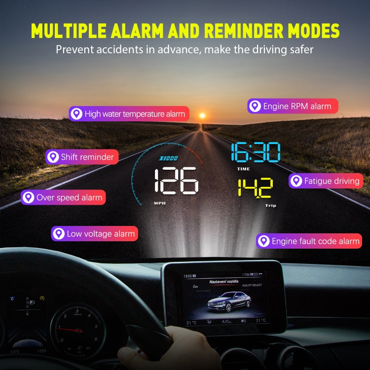 A9 5.5 นิ้ว Universal Car OBD2 HUD ติดตั้ง Head Up Display, A9(Blue)