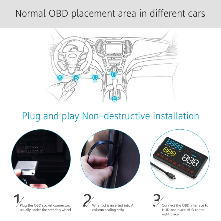 A9 5.5 นิ้ว Universal Car OBD2 HUD ติดตั้ง Head Up Display, A9(Blue)