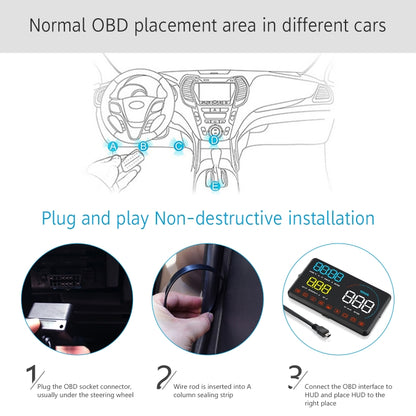 A9 5.5 นิ้ว Universal Car OBD2 HUD ติดตั้ง Head Up Display, A9(Blue)