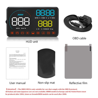 A9 5.5 นิ้ว Universal Car OBD2 HUD ติดตั้ง Head Up Display, A9(Blue)