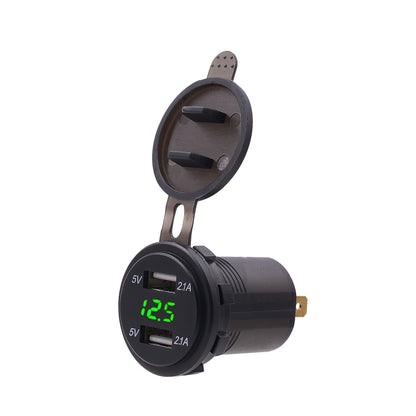 Universal Car Dual Port USB Charger Power Outlet Adapter 4.2A 5V IP66 พร้อม LED Digital Voltmeter + 60 ซม., 4.2A Voltmeter + 60cm Cable(Green Light), 4.2A Voltmeter + 60cm Cable(Red Light)