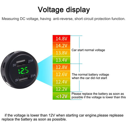 Universal Car Dual Port USB Charger Power Outlet Adapter 4.2A 5V IP66 พร้อม LED Digital Voltmeter + 60 ซม., 4.2A Voltmeter + 60cm Cable(Green Light), 4.2A Voltmeter + 60cm Cable(Red Light)