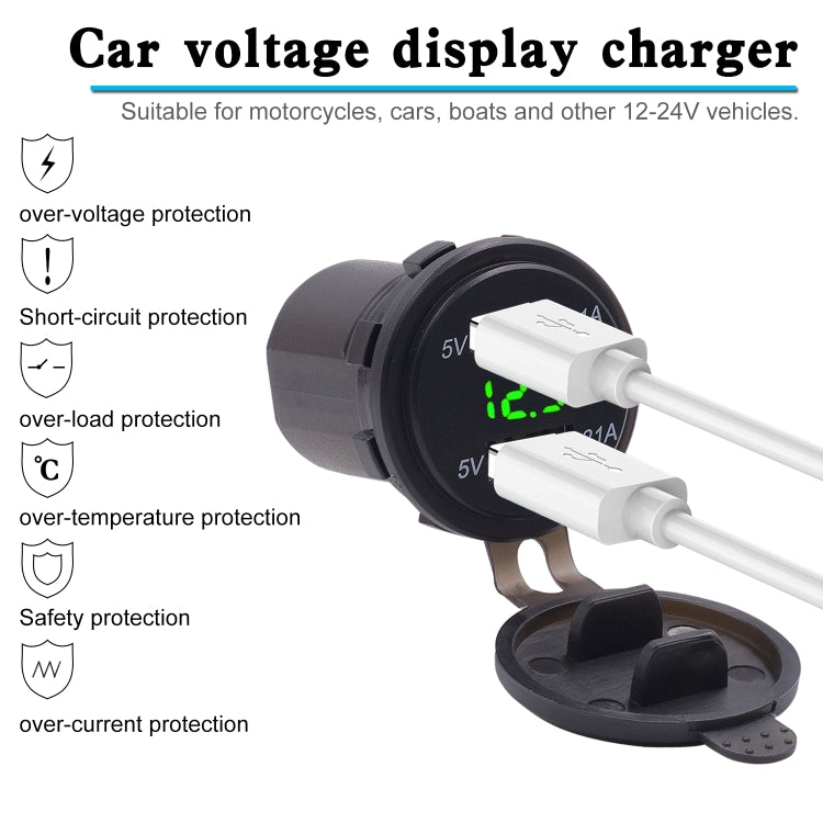 Universal Car Dual Port USB Charger Power Outlet Adapter 4.2A 5V IP66 พร้อม LED Digital Voltmeter + 60 ซม., 4.2A Voltmeter + 60cm Cable(Green Light), 4.2A Voltmeter + 60cm Cable(Red Light)