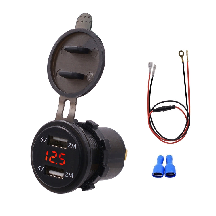 Universal Car Dual Port USB Charger Power Outlet Adapter 4.2A 5V IP66 พร้อม LED Digital Voltmeter + 60 ซม., 4.2A Voltmeter + 60cm Cable(Green Light), 4.2A Voltmeter + 60cm Cable(Red Light)