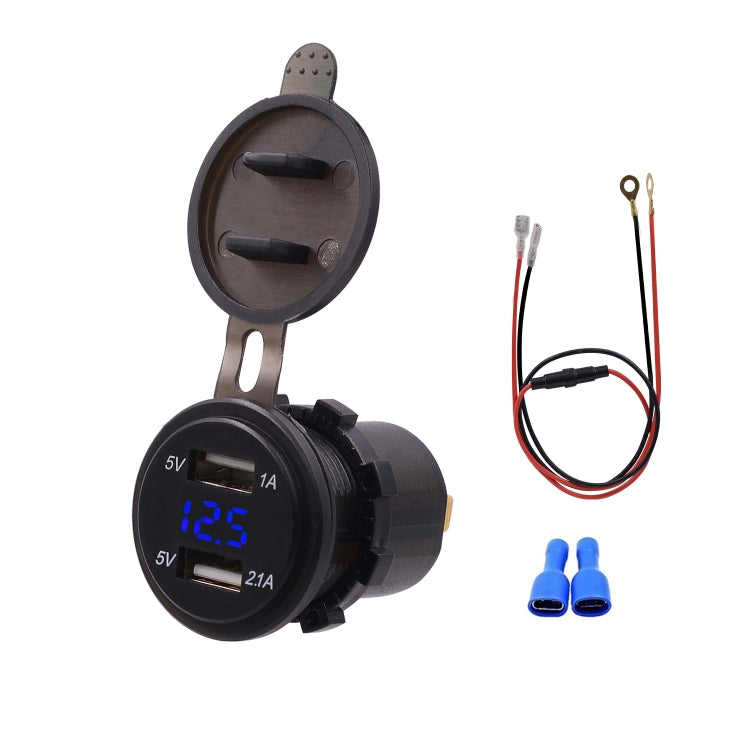 Universal Car Dual Port USB Charger Power Outlet Adapter 3.1A 5V IP66 พร้อม LED Digital Voltmeter + 60 ซม., 3.1A Voltmeter + 60cm Cable(Blue Light), 3.1A Voltmeter + 60cm Cable(Green Light), 3.1A Voltmeter + 60cm Cable(Red Light)