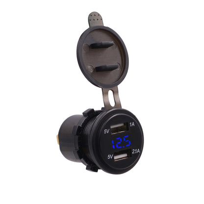 Universal Car Dual Port USB Charger Power Outlet Adapter 3.1A 5V IP66 พร้อม LED Digital Voltmeter + 60 ซม., 3.1A Voltmeter + 60cm Cable(Blue Light), 3.1A Voltmeter + 60cm Cable(Green Light), 3.1A Voltmeter + 60cm Cable(Red Light)