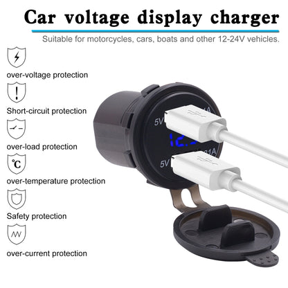 Universal Car Dual Port USB Charger Power Outlet Adapter 3.1A 5V IP66 พร้อม LED Digital Voltmeter + 60 ซม., 3.1A Voltmeter + 60cm Cable(Blue Light), 3.1A Voltmeter + 60cm Cable(Green Light), 3.1A Voltmeter + 60cm Cable(Red Light)