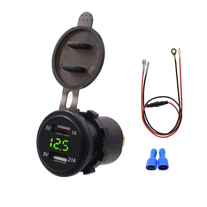 Universal Car Dual Port USB Charger Power Outlet Adapter 3.1A 5V IP66 พร้อม LED Digital Voltmeter + 60 ซม., 3.1A Voltmeter + 60cm Cable(Blue Light), 3.1A Voltmeter + 60cm Cable(Green Light), 3.1A Voltmeter + 60cm Cable(Red Light)
