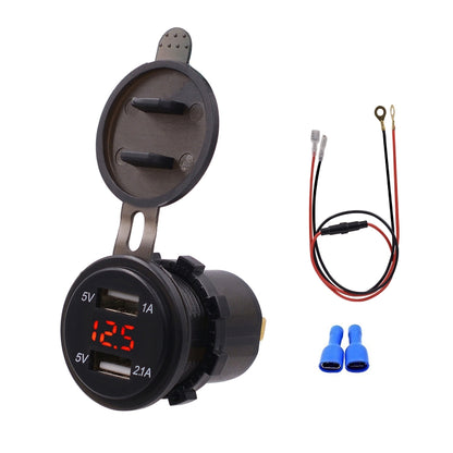 Universal Car Dual Port USB Charger Power Outlet Adapter 3.1A 5V IP66 พร้อม LED Digital Voltmeter + 60 ซม., 3.1A Voltmeter + 60cm Cable(Blue Light), 3.1A Voltmeter + 60cm Cable(Green Light), 3.1A Voltmeter + 60cm Cable(Red Light)
