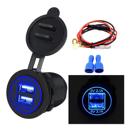 Universal Car Dual USB Charger Power Outlet Adapter 4.2A 5V IP66 พร้อมรูรับแสง + 60 ซม., 4.2A + 60cm Cable(Blue Light), 4.2A + 60cm Cable(Orange Light), 4.2A + 60cm Cable(Red Light)