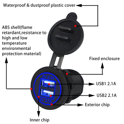 Universal Car Dual USB Charger Power Outlet Adapter 4.2A 5V IP66 พร้อมรูรับแสง + 60 ซม., 4.2A + 60cm Cable(Blue Light), 4.2A + 60cm Cable(Orange Light), 4.2A + 60cm Cable(Red Light)