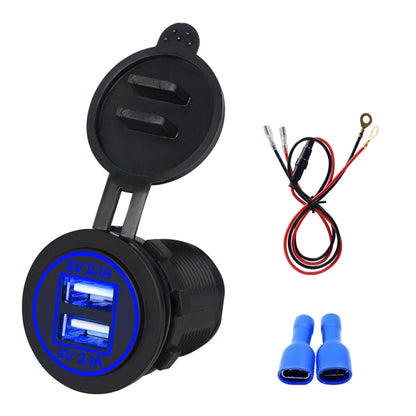 Universal Car Dual USB Charger Power Outlet Adapter 4.2A 5V IP66 พร้อมรูรับแสง + 60 ซม., 4.2A + 60cm Cable(Blue Light), 4.2A + 60cm Cable(Orange Light), 4.2A + 60cm Cable(Red Light)