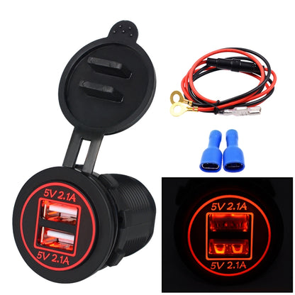 Universal Car Dual USB Charger Power Outlet Adapter 4.2A 5V IP66 พร้อมรูรับแสง + 60 ซม., 4.2A + 60cm Cable(Blue Light), 4.2A + 60cm Cable(Orange Light), 4.2A + 60cm Cable(Red Light)