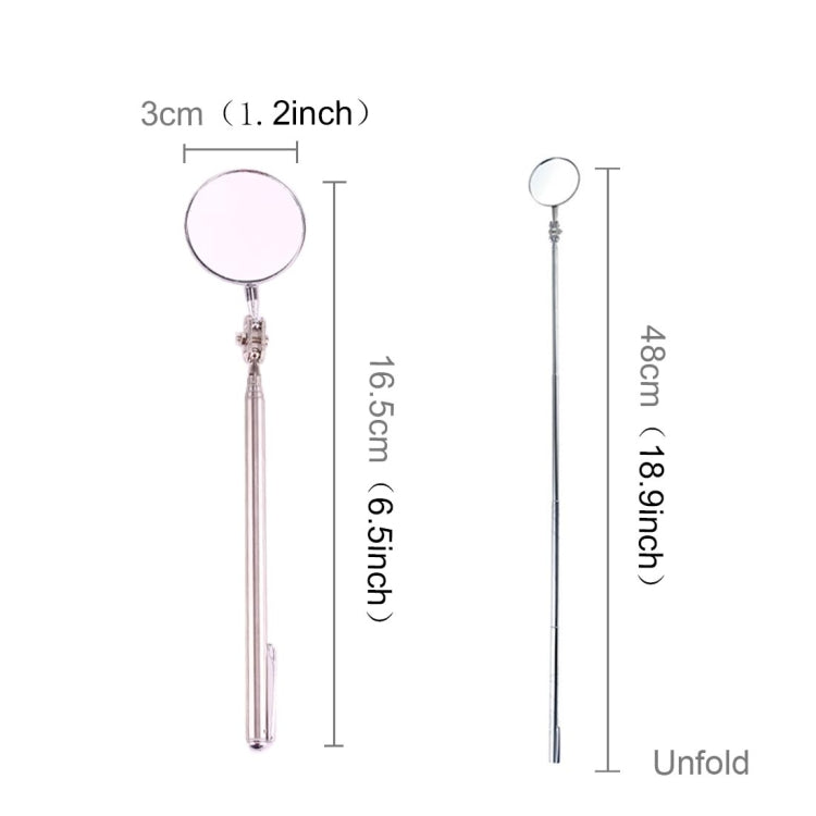 กระจกตรวจสอบ Telescoping ตัวถังรถยนต์ เส้นผ่านศูนย์กลางกระจก 30 มม. ความยาว 165 มม, Diameter: 30mm, Length: 165mm