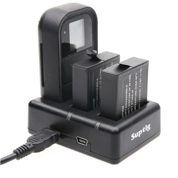 เครื่องชาร์จแบตเตอรี่คู่ + เครื่องชาร์จควบคุมระยะไกลพร้อมสาย USB สำหรับ GoPro HERO7 Black / 6/5 (AHDBT-501) ไม่รวมแบตเตอรี่, Battery+Remote Control Charger