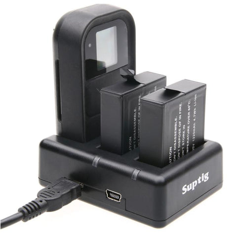 เครื่องชาร์จแบตเตอรี่คู่ + เครื่องชาร์จควบคุมระยะไกลพร้อมสาย USB สำหรับ GoPro HERO7 Black / 6/5 (AHDBT-501) ไม่รวมแบตเตอรี่, Battery+Remote Control Charger