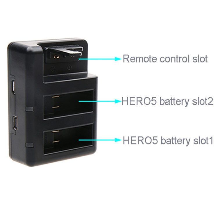 เครื่องชาร์จแบตเตอรี่คู่ + เครื่องชาร์จควบคุมระยะไกลพร้อมสาย USB สำหรับ GoPro HERO7 Black / 6/5 (AHDBT-501) ไม่รวมแบตเตอรี่, Battery+Remote Control Charger
