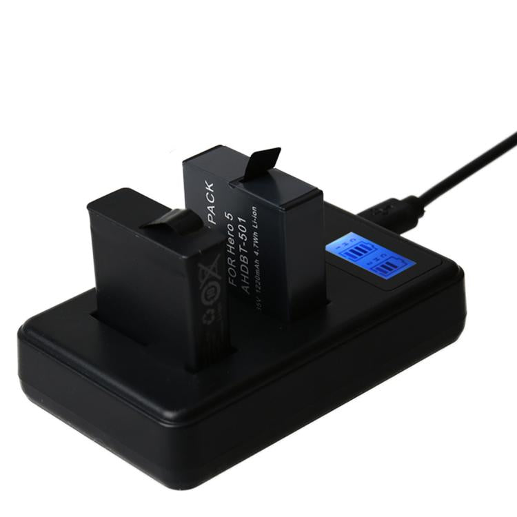AHDBT-501 หน้าจอ LCD เครื่องชาร์จแบตเตอรี่คู่สำหรับ GoPro HERO5 พร้อมจอแสดงผลความจุในการชาร์จ, For GoPro HERO5