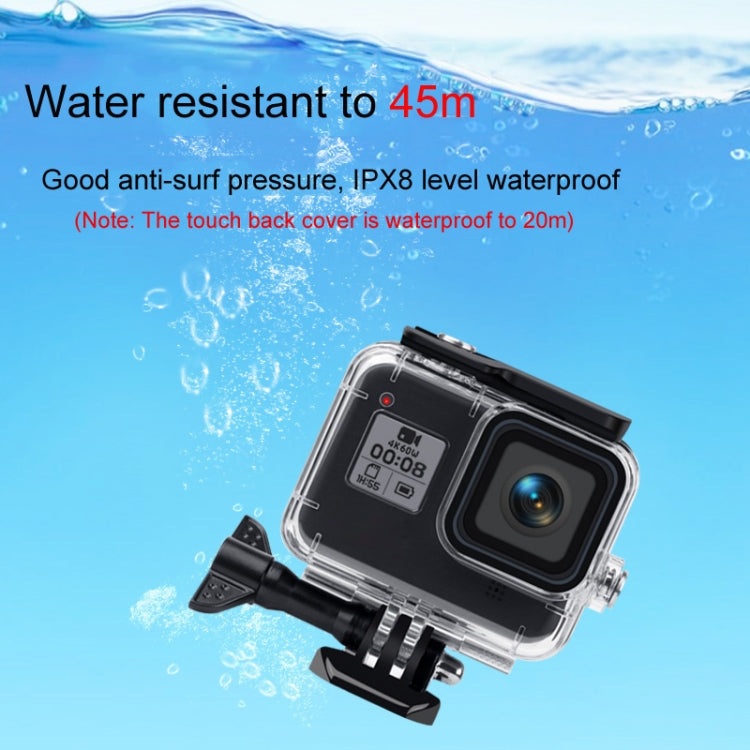 เคสกันน้ำ 45 ม. + ฝาครอบด้านหลังแบบสัมผัสสำหรับ GoPro HERO8 Black, Case + Touch Cover for GoPro8