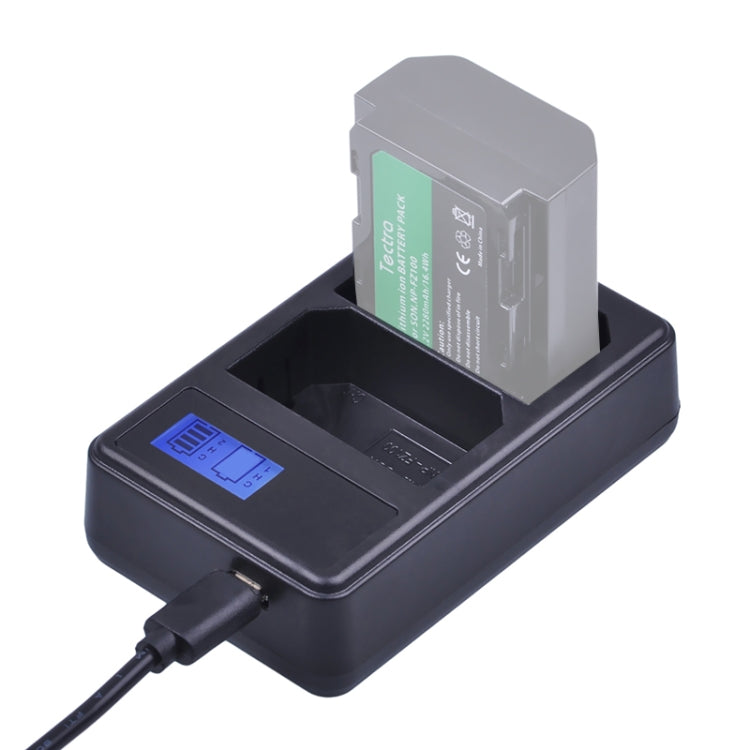 เครื่องชาร์จแบตเตอรี่จอแสดงผล LCD แบบ Dual Channel พร้อมพอร์ต USB สำหรับแบตเตอรี่ Sony NP-FZ100 เข้ากันได้กับ Sony A9 (ILCE-9), Dual NP-FZ100 Battery