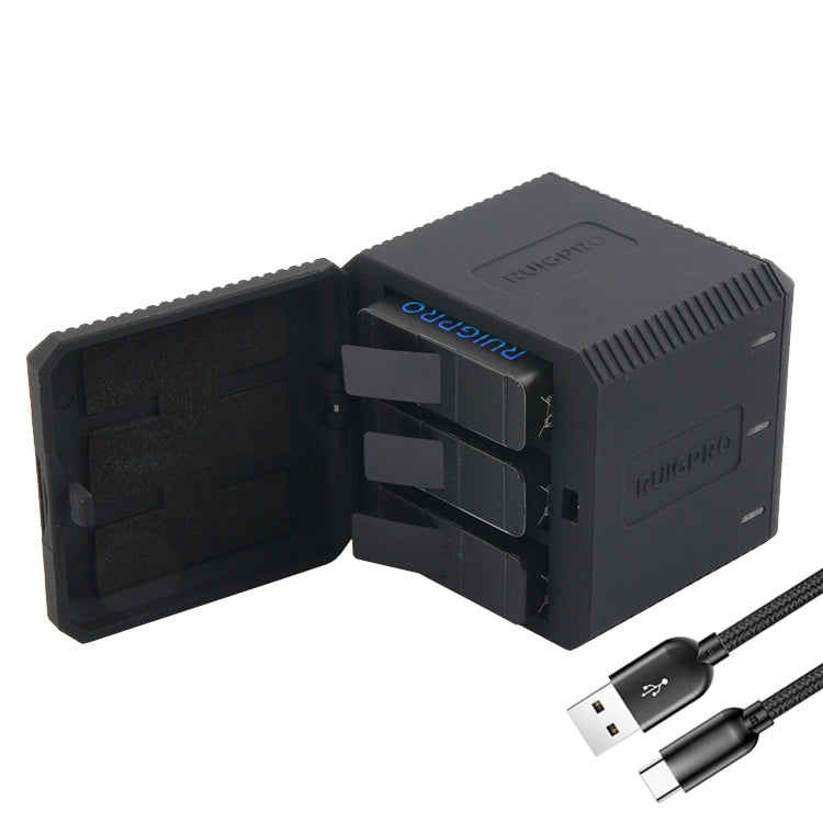 RUIGPRO USB Triple แบตเตอรี่ กล่องชาร์จที่อยู่อาศัยพร้อมสาย USB และไฟแสดงสถานะ LED สำหรับ GoPro HERO6 / 5