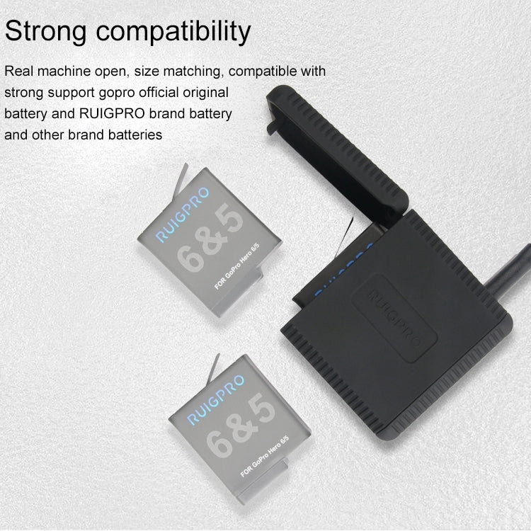 RUIGPRO USB Triple แบตเตอรี่ กล่องชาร์จที่อยู่อาศัยพร้อมสาย USB และไฟแสดงสถานะ LED สำหรับ GoPro HERO6 / 5