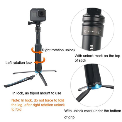 แบบพกพาที่วางขาตั้งกล้องแบบพับได้เซลฟี่ Monopod Stick สำหรับ GoPro Hero11 สีดำ / HERO10 สีดำ / HERO9 สีดำ / HERO8 / HERO7 / 6/5/5 เซสชัน / 4 เซสชัน / 4/3 + / 3/2/1, Insta360 ONE R, DJI Osmo Actionและกล้องแอคชั่นอื่นๆ ความยาว: 23.5-81 ซม, RUIGPRO