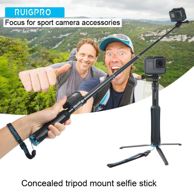 แบบพกพาที่วางขาตั้งกล้องแบบพับได้เซลฟี่ Monopod Stick สำหรับ GoPro Hero11 สีดำ / HERO10 สีดำ / HERO9 สีดำ / HERO8 / HERO7 / 6/5/5 เซสชัน / 4 เซสชัน / 4/3 + / 3/2/1, Insta360 ONE R, DJI Osmo Actionและกล้องแอคชั่นอื่นๆ ความยาว: 23.5-81 ซม, RUIGPRO
