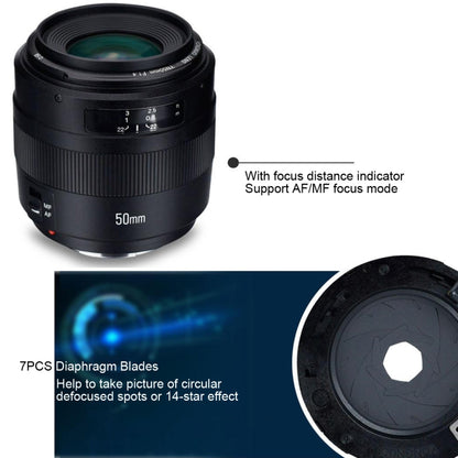 YONGNUO YN50MM F1.4C F1.4 เลนส์โฟกัสอัตโนมัติขนาดใหญ่เลนส์สำหรับ Canon, YN50mm F1.4C