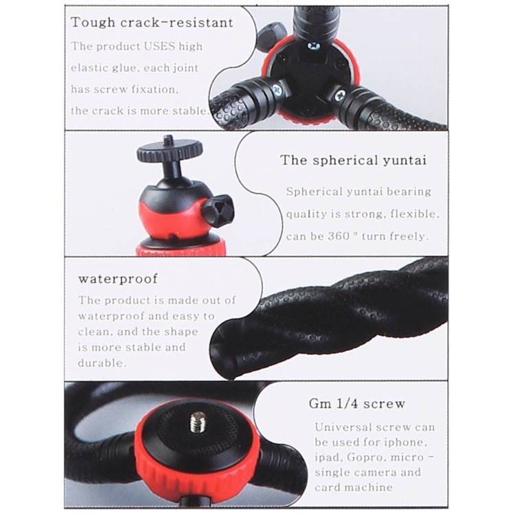 MZ305 Mini Octopus ที่ยึดขาตั้งกล้องแบบยืดหยุ่นพร้อมหัวบอลสำหรับกล้อง SLR, GoPro HERO10 Black / HERO9 Black / HERO8 Black / 7/6/5/5 เซสชัน / 4 เซสชัน / 4/3+ / 3/2/1, DJI Osmo Action,Xiaoyi และกล้องแอคชั่นอื่นๆ โทรศัพท์มือถือ ขนาด:30ซม.x5ซม, MZ305