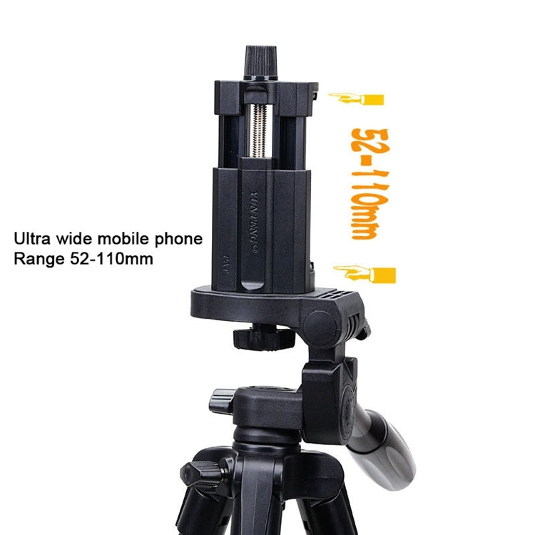 YUNTENG VCT-5208RM อลูมิเนียมแมกนีเซียมอัลลอยด์ขาขาตั้งกล้องพร้อมรีโมท Bluetooth และหัวขาตั้งกล้องและที่หนีบโทรศัพท์สำหรับกล้อง SLR และสมาร์ทโฟนความสูง: 125 ซม., VCT-5208