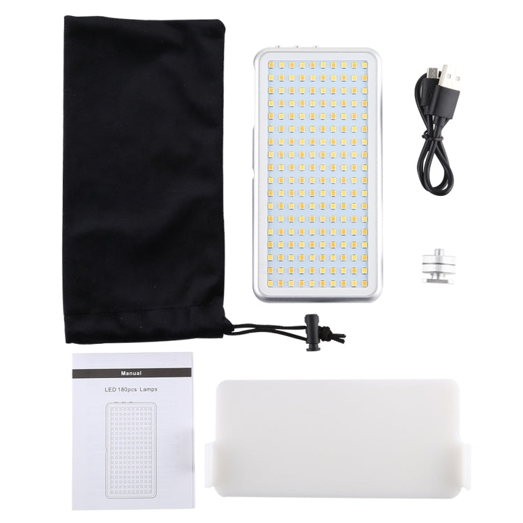 LED011S Pocket 180 LEDs Professional Vlogging การถ่ายภาพวิดีโอและสตูดิโอถ่ายภาพพร้อมจอแสดงผล OLED และอะแดปเตอร์รองเท้าเย็นสำหรับกล้อง Canon / Nikon DSLR, 180 LED