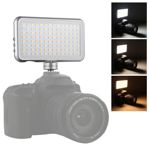 LED-013 Pocket 112 LEDs Professional Vlogging การถ่ายภาพวิดีโอและสตูดิโอถ่ายภาพพร้อมจอแสดงผล OLED และอะแดปเตอร์รองเท้าเย็นสำหรับกล้อง Canon / Nikon DSLR, 112 LED