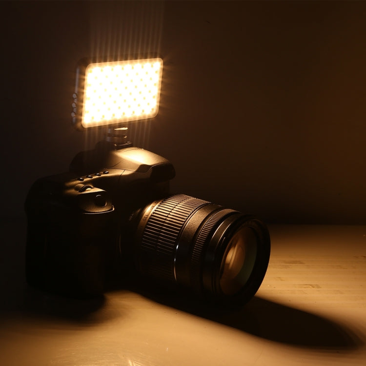 LED-013 Pocket 112 LEDs Professional Vlogging การถ่ายภาพวิดีโอและสตูดิโอถ่ายภาพพร้อมจอแสดงผล OLED และอะแดปเตอร์รองเท้าเย็นสำหรับกล้อง Canon / Nikon DSLR, 112 LED