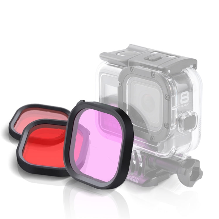 สีชมพูสีม่วงสีแดง 3 สีสแควร์ที่อยู่อาศัยชุดกรองเลนส์ดำน้ำสำหรับ GoPro HERO8 สีดำ Original กันน้ำ, 3 Color