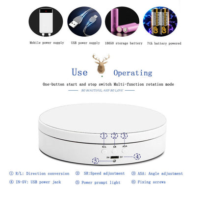 13.8 ซม.ชาร์จ USB สมาร์ท 360 องศาหมุนแผ่นเสียงขาตั้งจอแสดงผลวิดีโอ Props แผ่นเสียงสำหรับถ่ายภาพ, โหลด 3 กก.