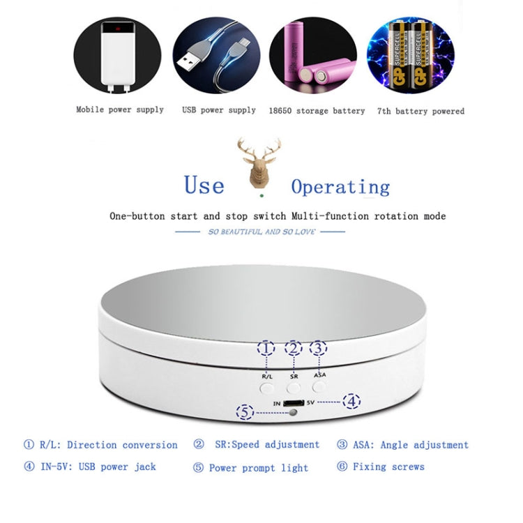 13.8 ซม.กระจกสไตล์ชาร์จ USB สมาร์ท 360 องศาหมุนแผ่นเสียงขาตั้งจอแสดงผลอุปกรณ์ถ่ายภาพวิดีโอแผ่นเสียงสำหรับการถ่ายภาพ, โหลด 3 กก., 13.8cm Mirror/Powered by USB(W)