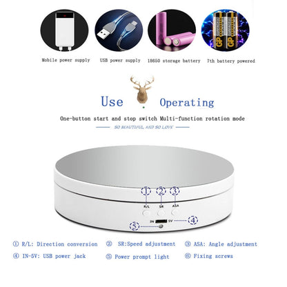 13.8 ซม.กระจกสไตล์ชาร์จ USB สมาร์ท 360 องศาหมุนแผ่นเสียงขาตั้งจอแสดงผลอุปกรณ์ถ่ายภาพวิดีโอแผ่นเสียงสำหรับการถ่ายภาพ, โหลด 3 กก., 13.8cm Mirror/Powered by USB(W)