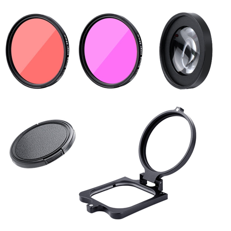RUIGPRO สำหรับ GoPro HERO8 58 มม. 16X เลนส์มาโคร + ตัวกรองเลนส์ดำน้ำสีแดง / สีม่วง + ตัวเรือนดำน้ำชุดเคสกันน้ำพร้อมแหวนอะแดปเตอร์ตัวกรองและฝาปิดเลนส์