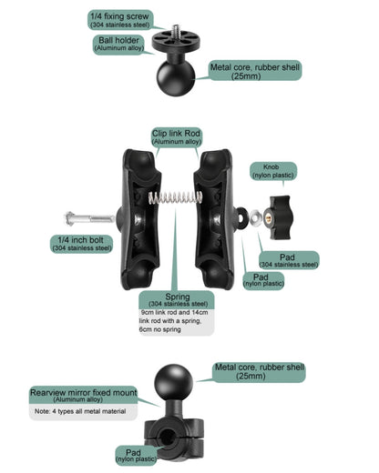 25 มิลลิเมตรหัวบอล M10 สกรูรถจักรยานยนต์ยึดคงที่สำหรับ GoPro Hero11 สีดำ / HERO10 สีดำ / 9 สีดำ / 8 สีดำ / 7 / 6 / 5 / 5 เซสชั่น / 4 เซสชั่น / 4/3 + / 3/2/1, DJI Osmo การกระทำและกล้องแอ็คชั่นอื่นๆ, 25mm Ball Head M10 Screw