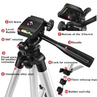 3120 ขาตั้งกล้องถ่ายทอดสด 4 ส่วนขาพับอลูมิเนียมอัลลอยด์เมาท์ขาตั้งกล้องพร้อมหัวขาตั้งกล้องสามมิติรูปตัวยูสำหรับกล้อง DSLR และกล้องดิจิตอลความสูงที่ปรับได้: 34-103 ซม., 3120 Silver, 3120 Black