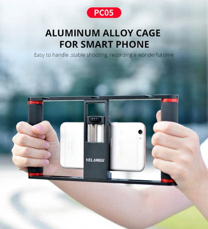YELANGU PC05 YLG0909B Vlogging ถ่ายทอดสดสมาร์ทโฟนกรงโลหะแท่นขุดเจาะวิดีโอการสร้างภาพยนตร์บันทึกด้ามจับโคลงสำหรับ iPhone, Galaxy, Huawei, Xiaomi, HTC, LG, Google และสมาร์ทโฟนอื่น ๆ, YLG0909B