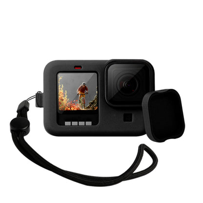 สำหรับ GoPro HERO10 Black / HERO9 ฝาครอบเคสซิลิโคนสีดำพร้อมสายรัดข้อมือและฝาครอบเลนส์, For GoPro HERO10 Black