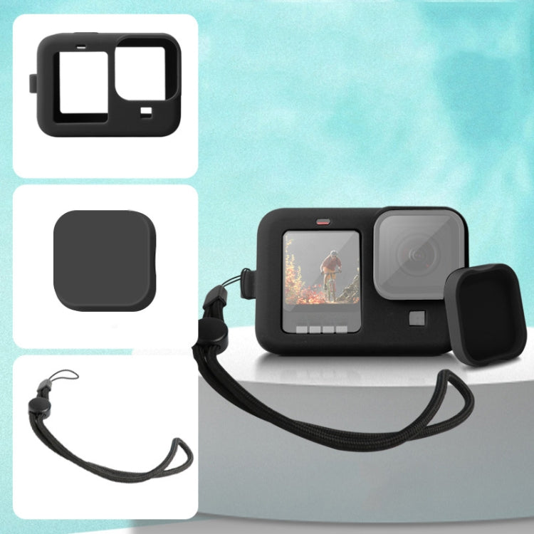 สำหรับ GoPro HERO10 Black / HERO9 ฝาครอบเคสซิลิโคนสีดำพร้อมสายรัดข้อมือและฝาครอบเลนส์, For GoPro HERO10 Black