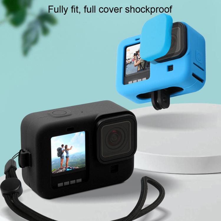 สำหรับ GoPro HERO10 Black / HERO9 ฝาครอบเคสซิลิโคนสีดำพร้อมสายรัดข้อมือและฝาครอบเลนส์, For GoPro HERO10 Black