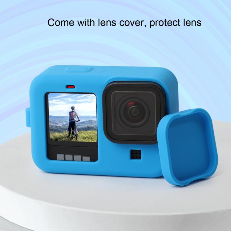 สำหรับ GoPro HERO10 Black / HERO9 ฝาครอบเคสซิลิโคนสีดำพร้อมสายรัดข้อมือและฝาครอบเลนส์, For GoPro HERO10 Black