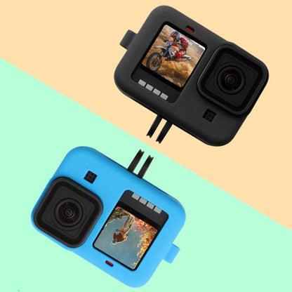 สำหรับ GoPro HERO10 Black / HERO9 ฝาครอบเคสซิลิโคนสีดำพร้อมสายรัดข้อมือและฝาครอบเลนส์, For GoPro HERO10 Black