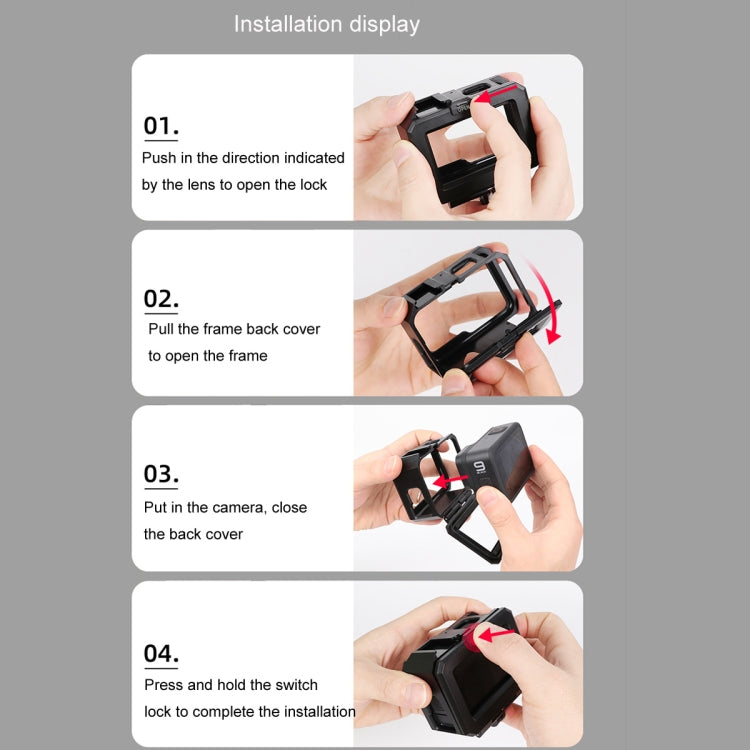 สำหรับ GoPro HERO10 สีดำ / HERO9 สีดำ พลาสติก ABS ชายแดนกรอบภูเขาเคสป้องกันพร้อมหัวเข็มขัดพื้นฐานเมาและสกรู, ABS Plastic Border Frame