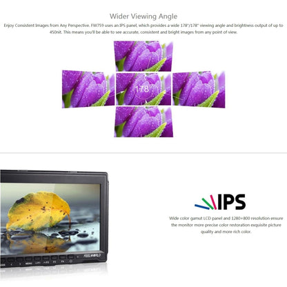 FEELWORLD FW759 1280x800 7 นิ้วหน้าจอ IPS กล้อง HD บางเฉียบ Field Monitor, FW759