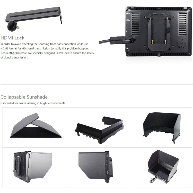 FEELWORLD FW759 1280x800 7 นิ้วหน้าจอ IPS กล้อง HD บางเฉียบ Field Monitor, FW759